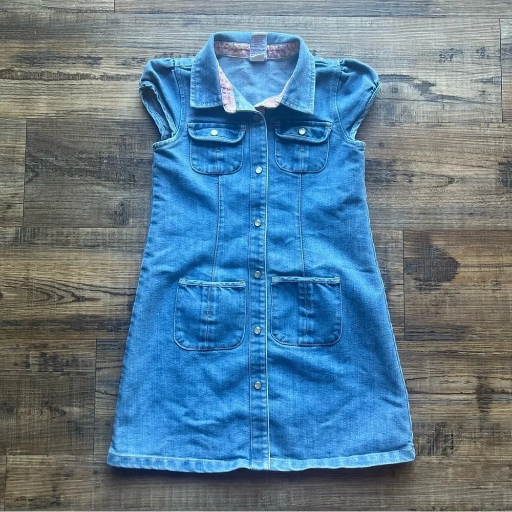 Vintage Old Navy Toddler Girls Denim Pearl Snap Button Retro Dress Size 4t